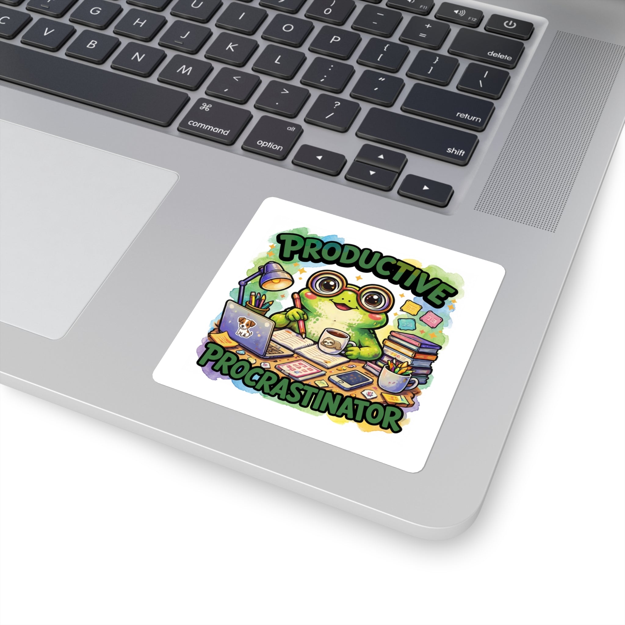Productive Procrastinator Sticker — Cute Frog Study Laptop Decal