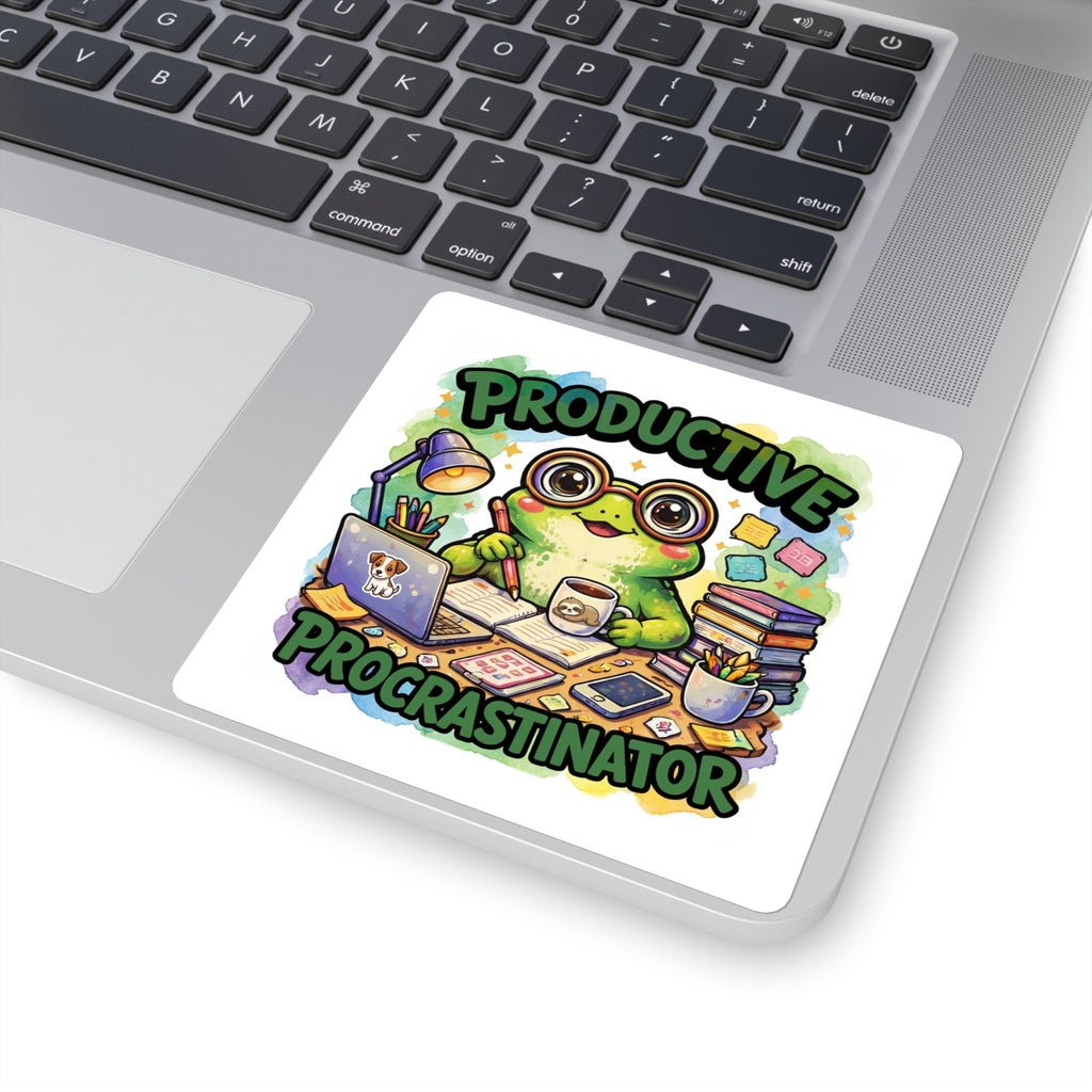 Productive Procrastinator Sticker — Cute Frog Study Laptop Decal