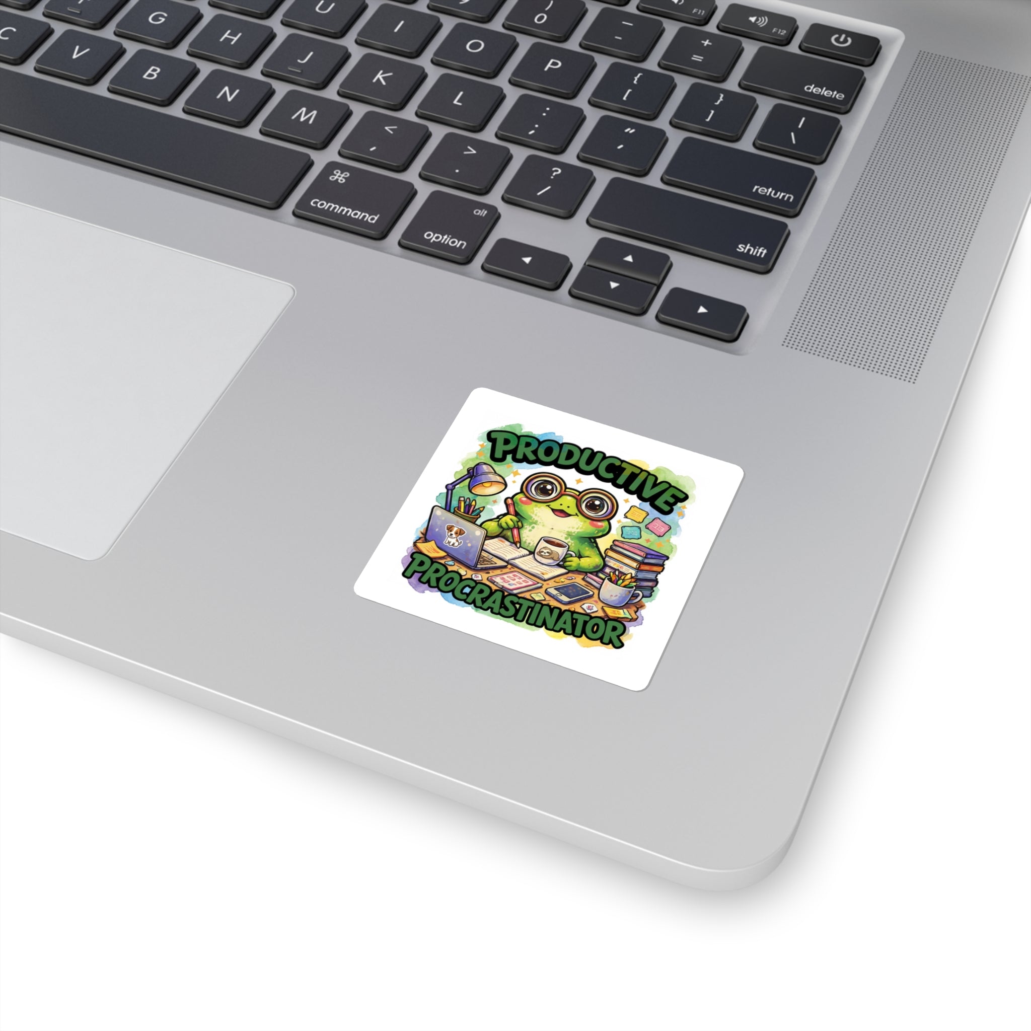 Productive Procrastinator Sticker — Cute Frog Study Laptop Decal